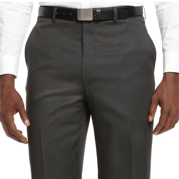 Shaquille O'Neal Mini Striped Flat Front Dress Pants Charcoal 34 x 34 - Picture 2 of 5